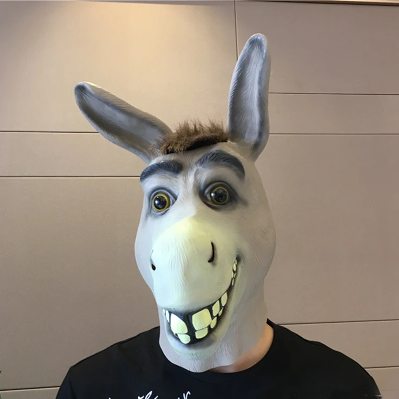 Halloween Cute Realistic Happy Donkey Latex Mask Adult Full Face Latex Mask Halloween Masquerade Cosplay Party Costume Mask