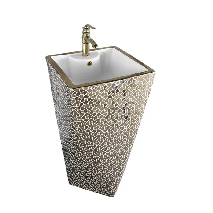 ceramic one piece gold design wash basin sink price bathroom gold pedestal hand wash basin