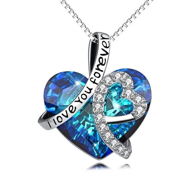 i love you forever Pendant ocean heart peach crystal collarbone necklace women