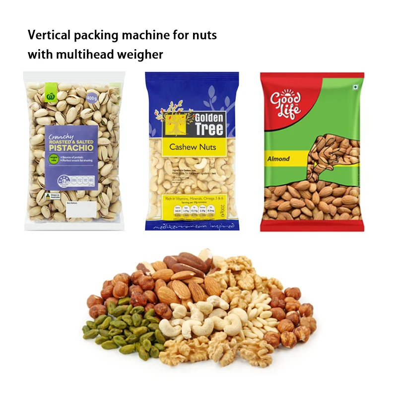 Высокоточная вертикальная машина для упаковки сухих фруктов, многоголовочные весы от 50 г до 1 кг, смешанные орехи, машина для упаковки сухих фруктов