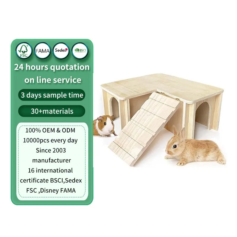 Guinea Pig Hideout and House Multi Chamber Wooden Guinea Pig Castle with Ladder, Cage Accessories for Chinchilla Dwarf Rabbits