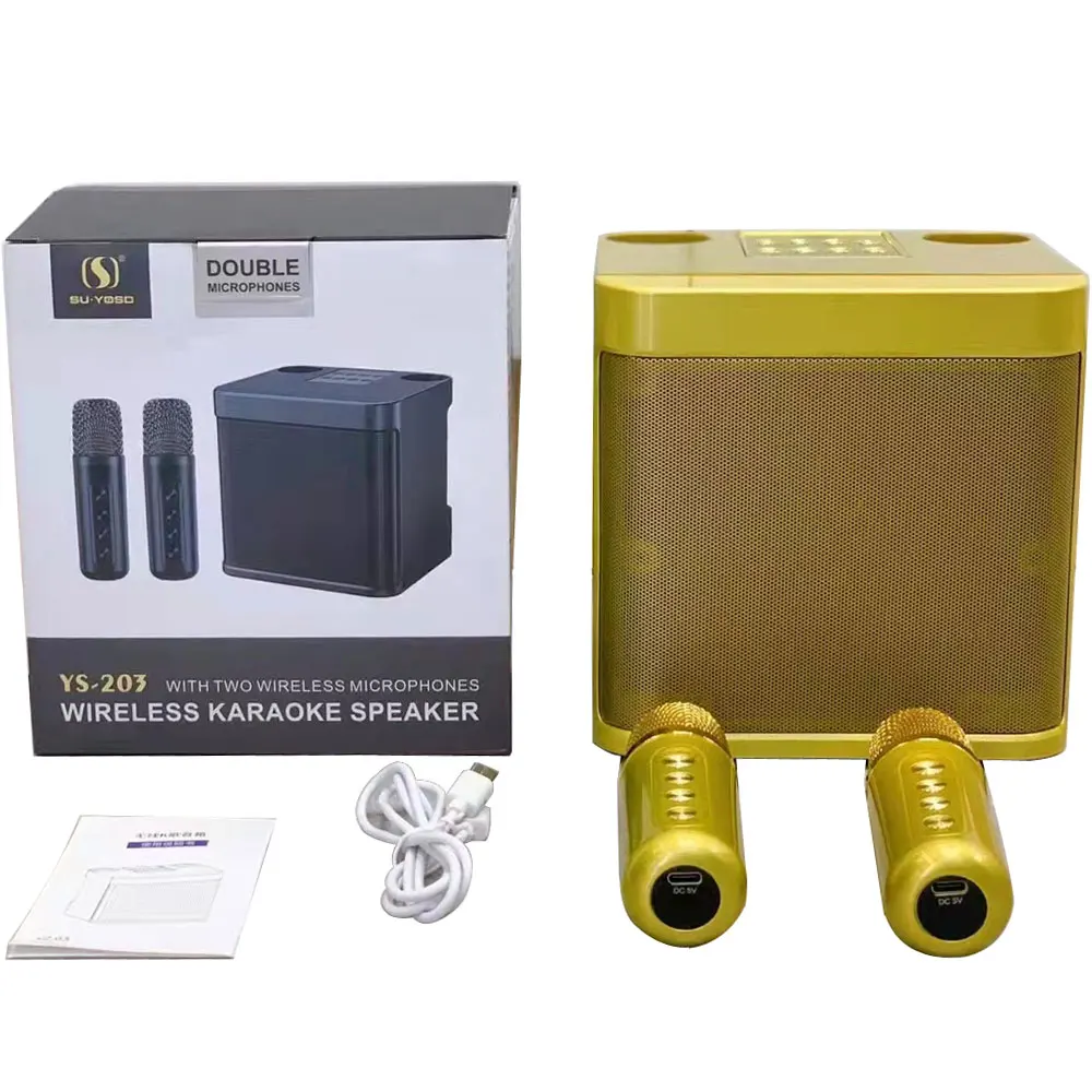 Wholesale Subwoofer speaker With dual wireless Microphones Home Party KTV YS203 portable outdoor Party wireless Karaoke speaker