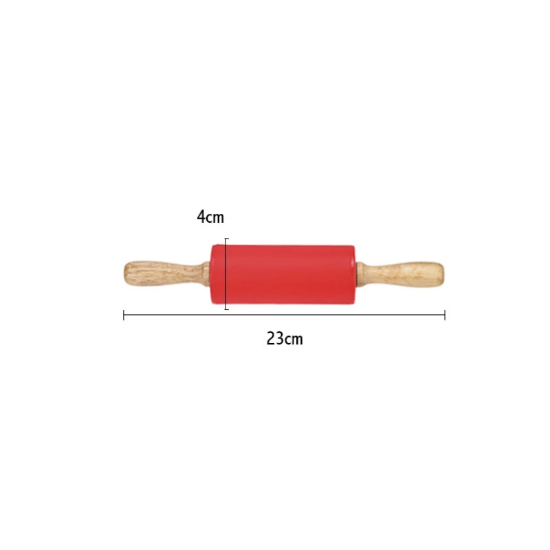 Children Design Silicone Rubber Rolling Pin For Kids With Non-Stick Surface And Comfortable Wood Handles