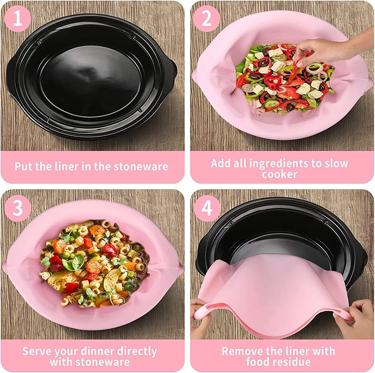 Reusable Silicone Slow Cooker liner Fit 6-8 Quarts Crockpot Leakproof and Easy Clean Bags Liners for Oval or Round Pot