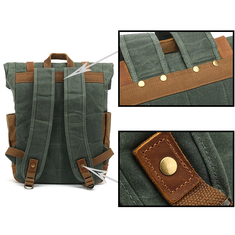 Crazy horse genuine leather backpack men resistant water office backpack roll top led backpack bag