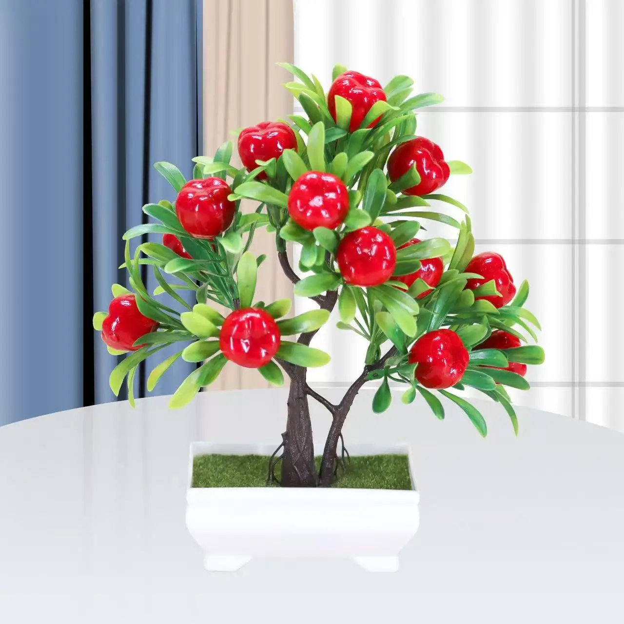 Artificial Fruit Potted Plant Simulation Apples Tree Potted Plant Plastic Apple Tree Bonsai for Home Tabletop Decorations