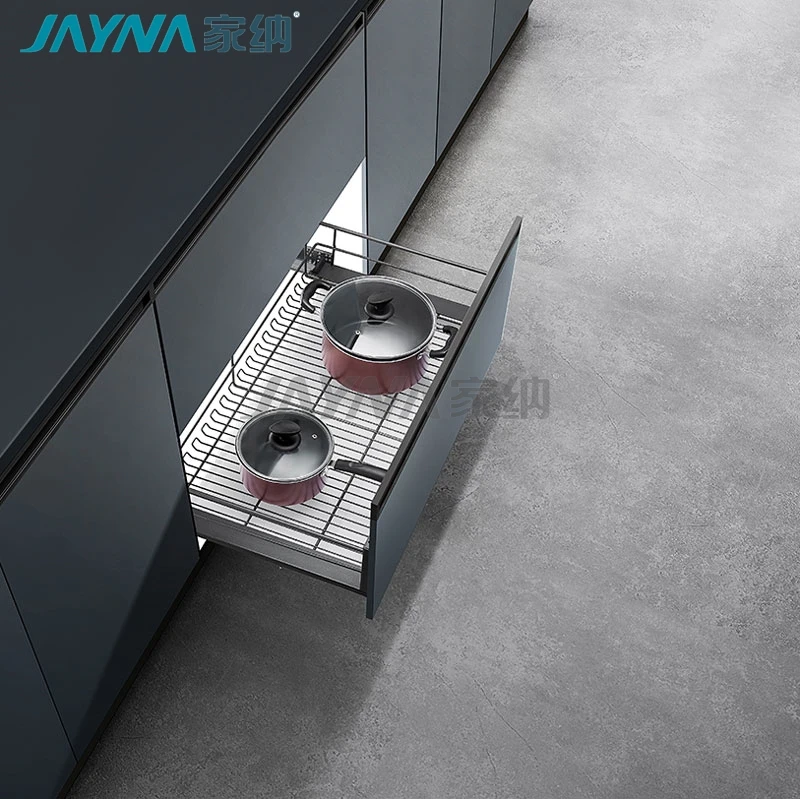 JAYNA Round Wire 2021 Free Sample Three Sides Drawer Pull Out Sliding Kitchen Storage Baskets