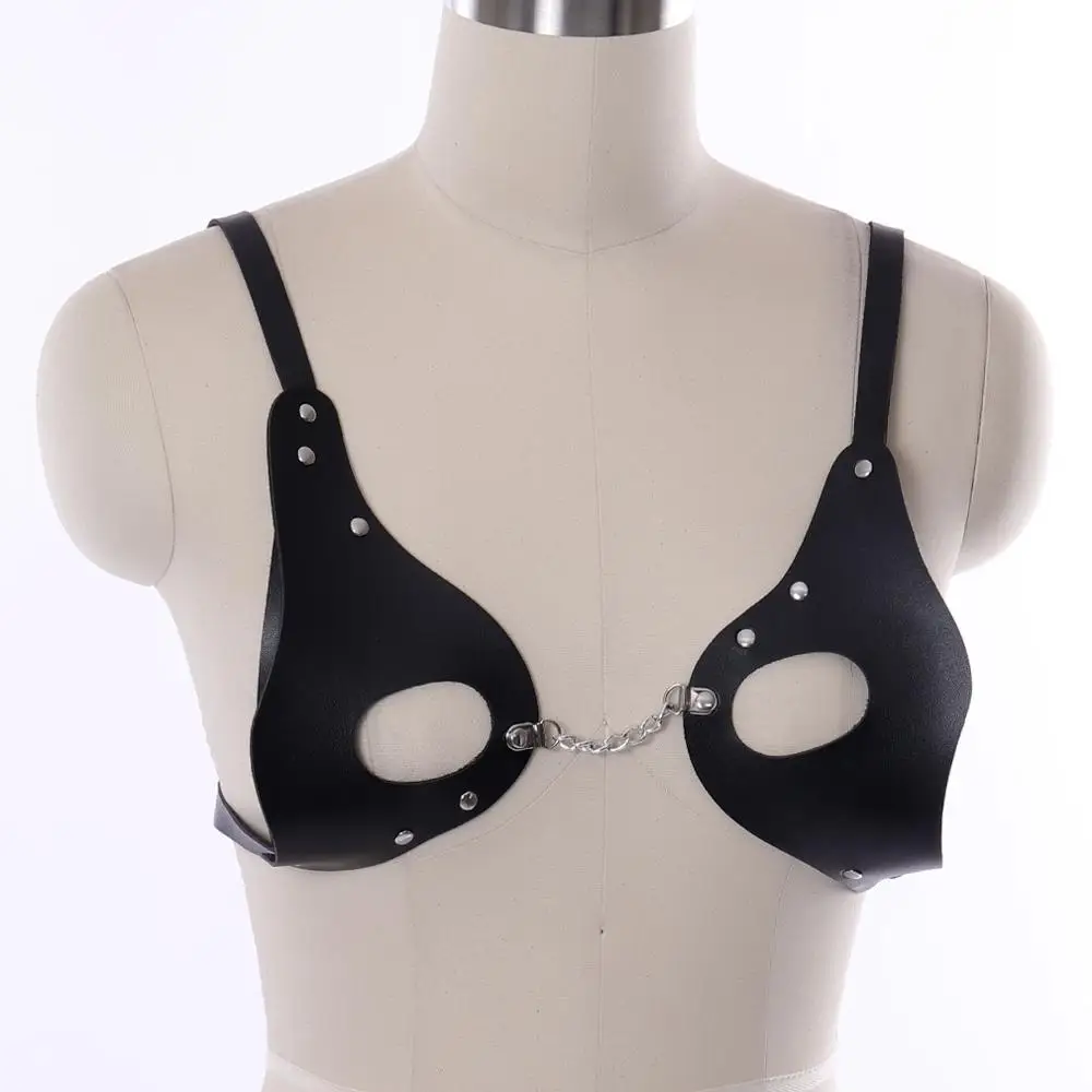 Lingerie Women Leather Sexy Adjustable Black Cage Bra Top body Harness  womens bra for club bondage halloween costumes