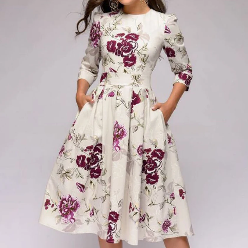 Wholesale Long Sleeve Lady Dress Summer Casual Elegant Floral Sexy Skirt Plus Size Womens Dresses Clothes