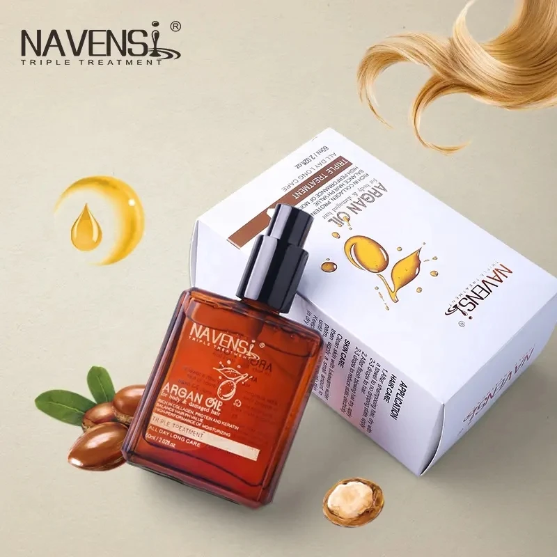 NAVENSI OEM ODM Private label 60ml Organic Morocco Argan Oil Nourish Hair Essential Oil For Hair Damage Repair Treatment Serum