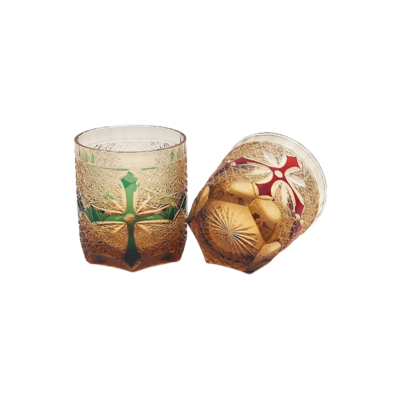 luxury handmade crystal cylinder round amber whisky glass tumbler