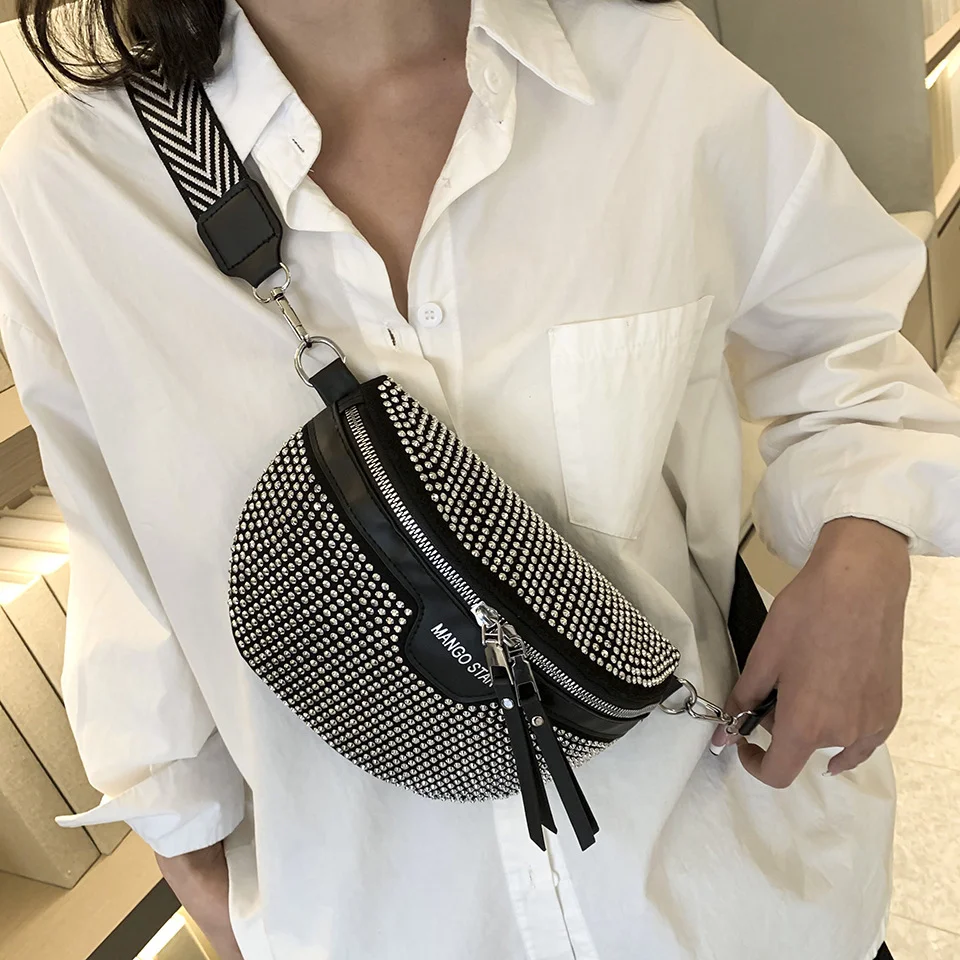 Wholesale Fashion Fanny Chest Sling Bag Utility Diaper Rhinestone Travel Shoulder Bag for Women 2023 Latest Crossbody bags Girls