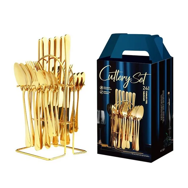 Food Grade Approved Stainless Steel Cutlery With Stand 24pcs Cutlery Set Box