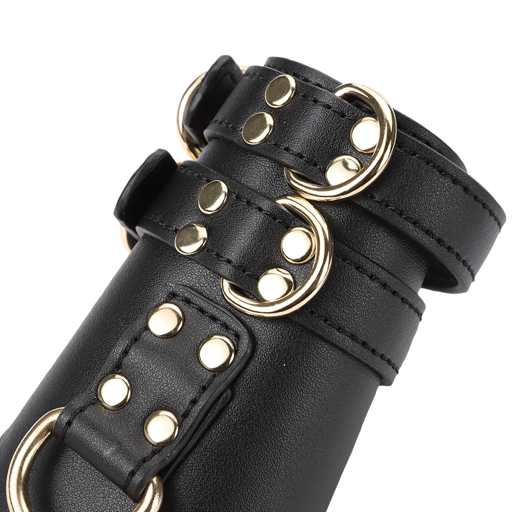 Bondage Gear Black PU Leather Handcuffs with Buckle Colorful BDSM Sex Toy Kit for Adults Including Chastity Belt