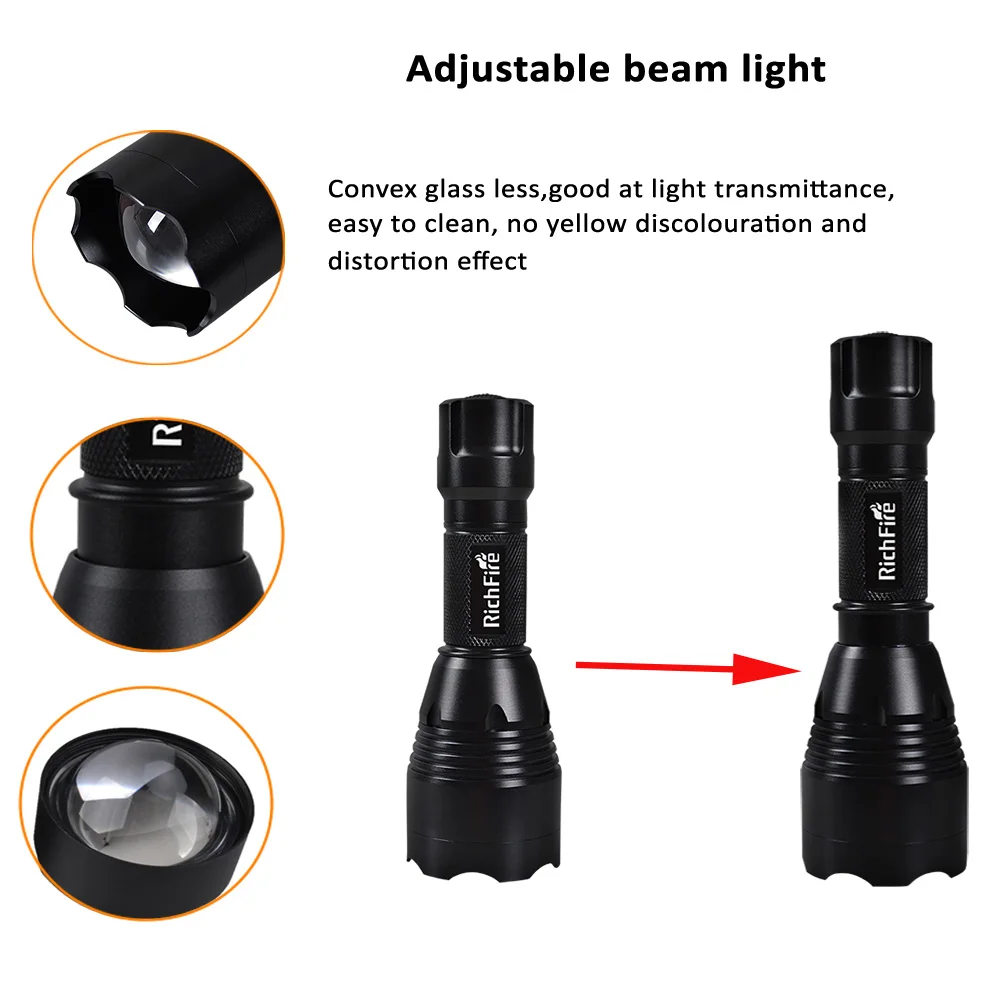 RichFire 900 High Lumens Ultra Bright Tactical LED Flashlight with Adjustable Focus and 5 Light Modes Torch for Camping