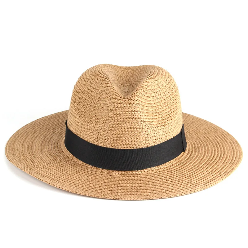 Women Wide Brim Straw Panama Roll up Hat Belt Buckle Fedora Beach Sun Hat UPF50+