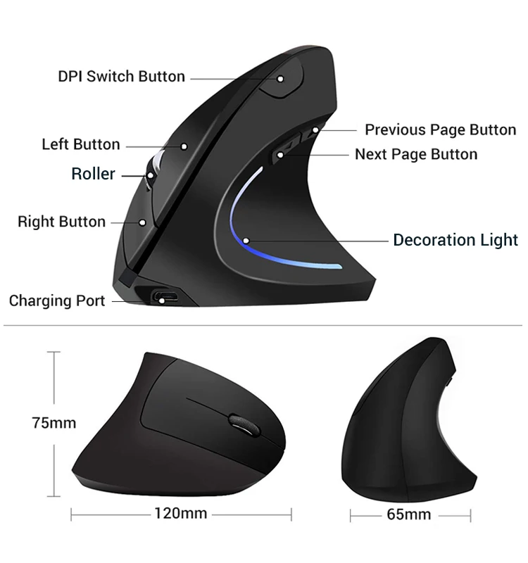 Rechargeable Vertical Mouse 2.4G USB Receiver Mute Graphics Designer Dedicated Game Computer Ergonomic Engineering Mouse