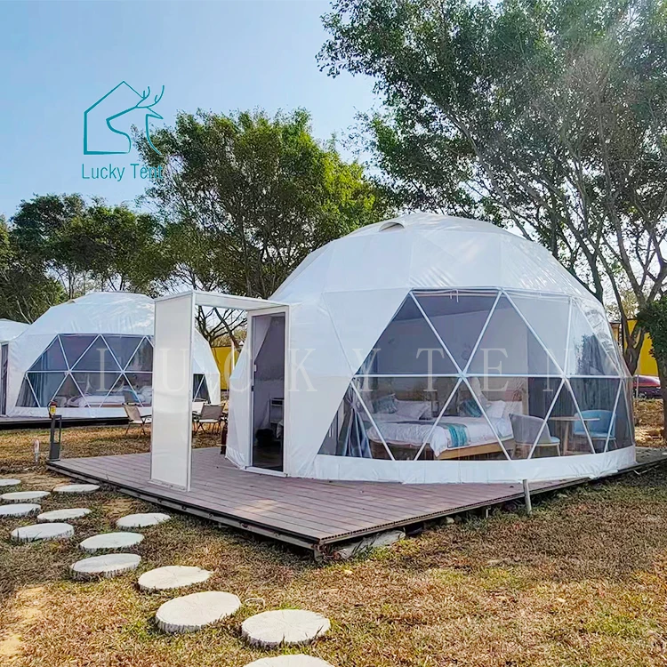 Mexico Prefab House Luxury 8M Geodesic Heat Insulation Dome Tent with Glass Door Canopy