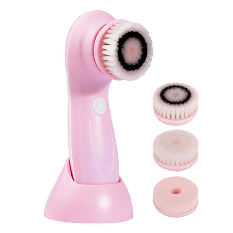 3 Interchangeable Cleaning Heads Waterproof Rechargeable Face Brush Electric Face Cleansing Device