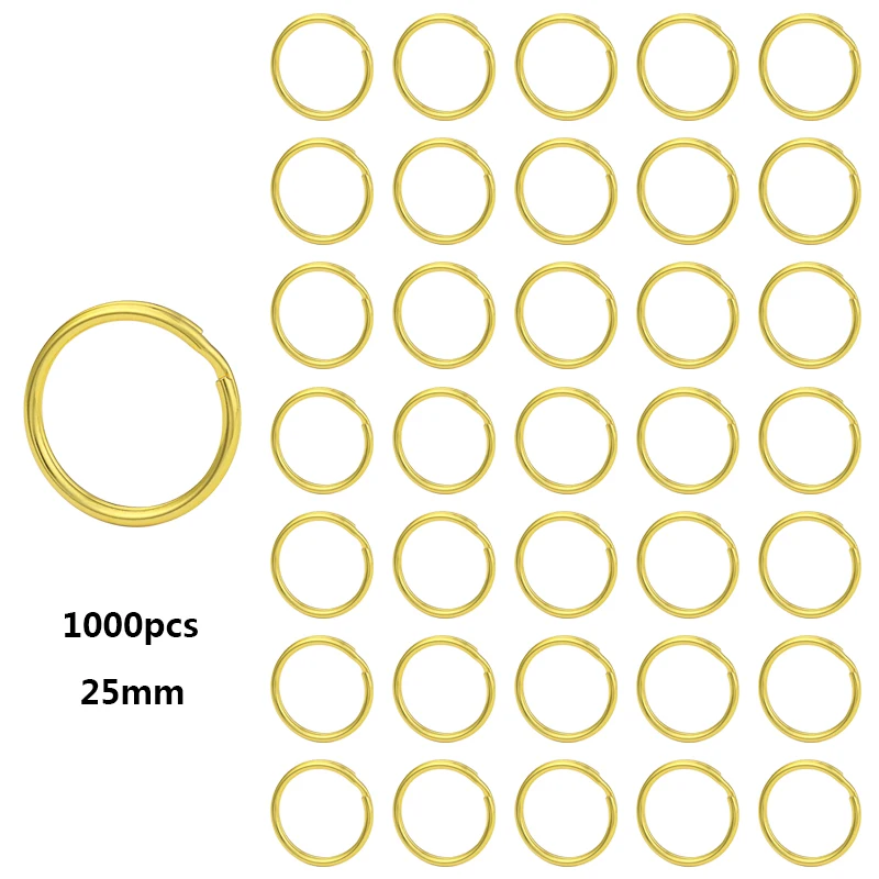 1000 шт. 25 мм разрезные стальные брелоки золотого цвета стильные с закругленными краями оптовая продажа для DIY-ключей