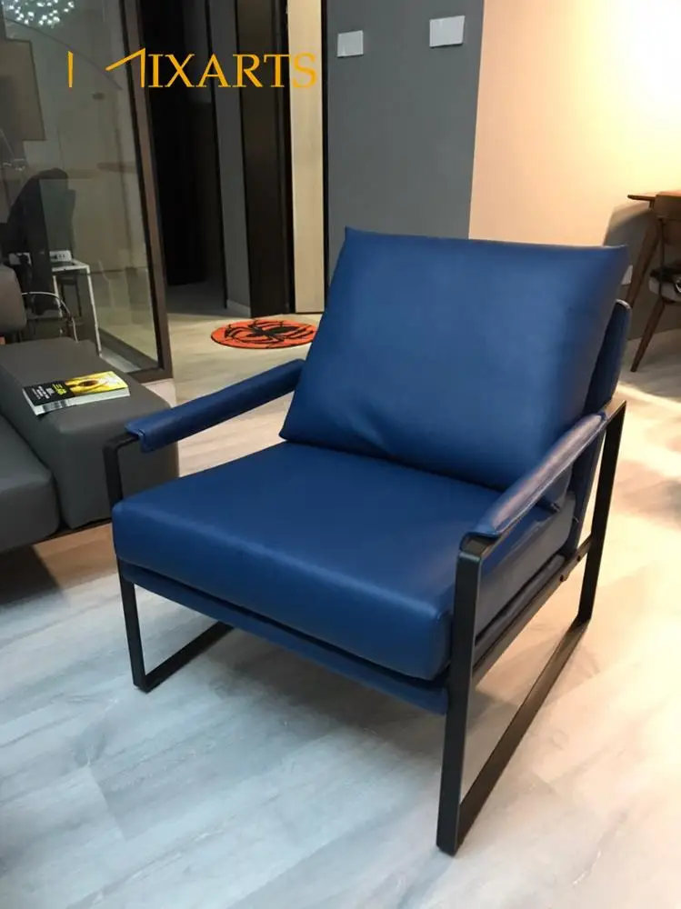 
Modern designer metal living room single armchair leather leisure lounge arm chairs 