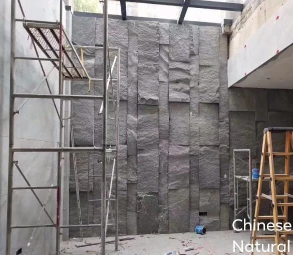Natural Split Feature Wall Rock Face Black Grey Granite Basalt Stone Rock Veneer Wall Cladding Big Size Customized