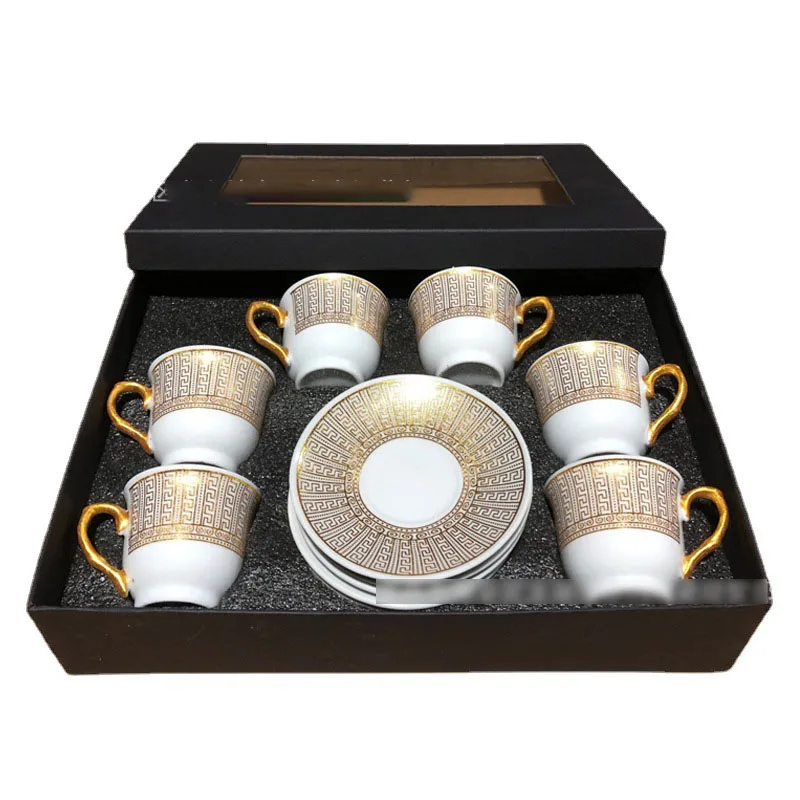 Luxury Ceramic Mug Set 6-Piece European Style hot Coffee Cup Set for Arabic and Ethiopia Promotional Gift for Coffee Table