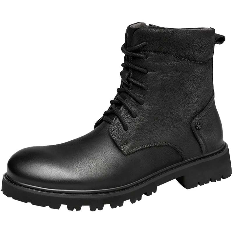 
2021 Laoks black and brown genuine Leather winter warm high Motorcycle Martin Boots 