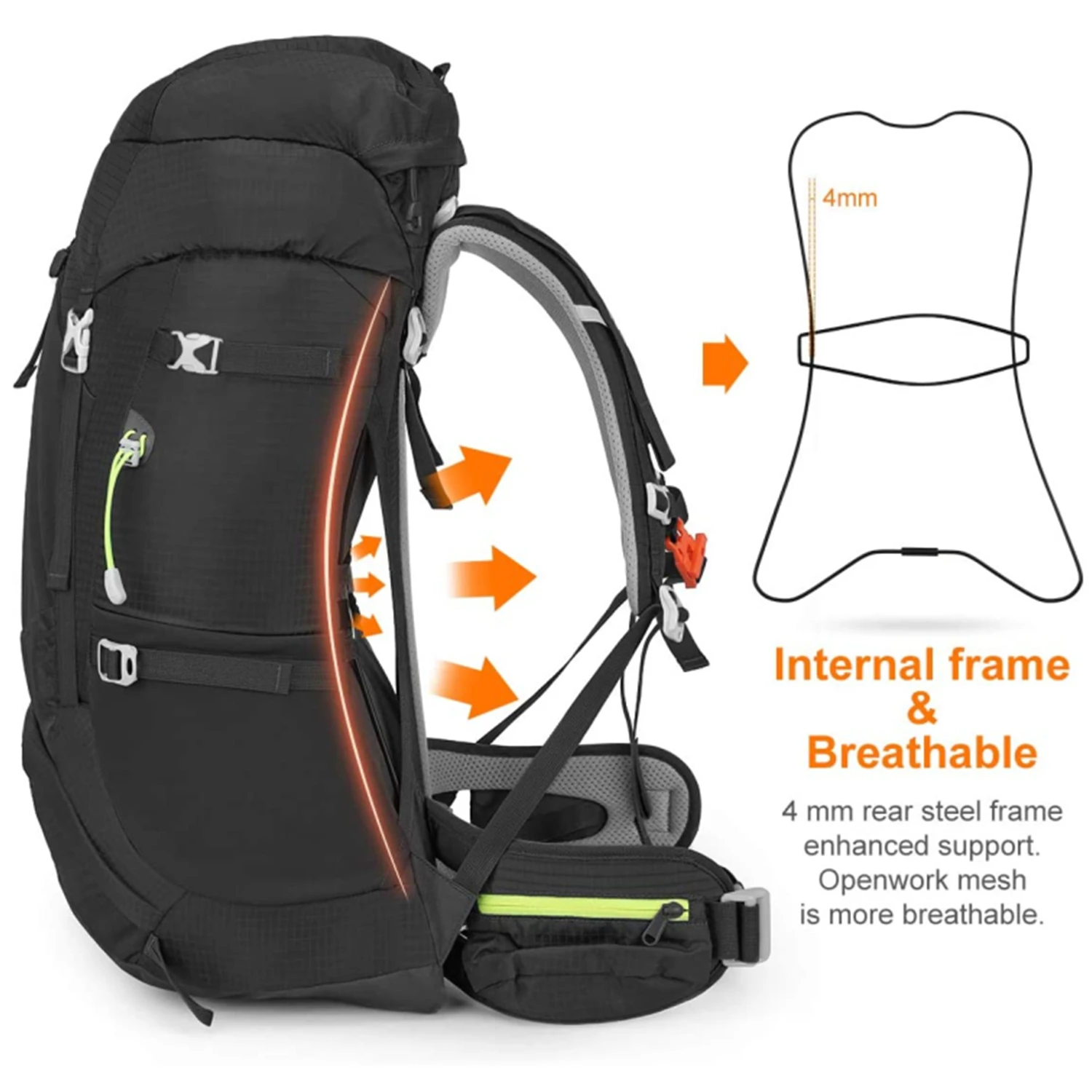 2022 Hot Sell Outdoor Camping 45 + 5 L Waterproof Custom Tactical Travel Hiking Backpack