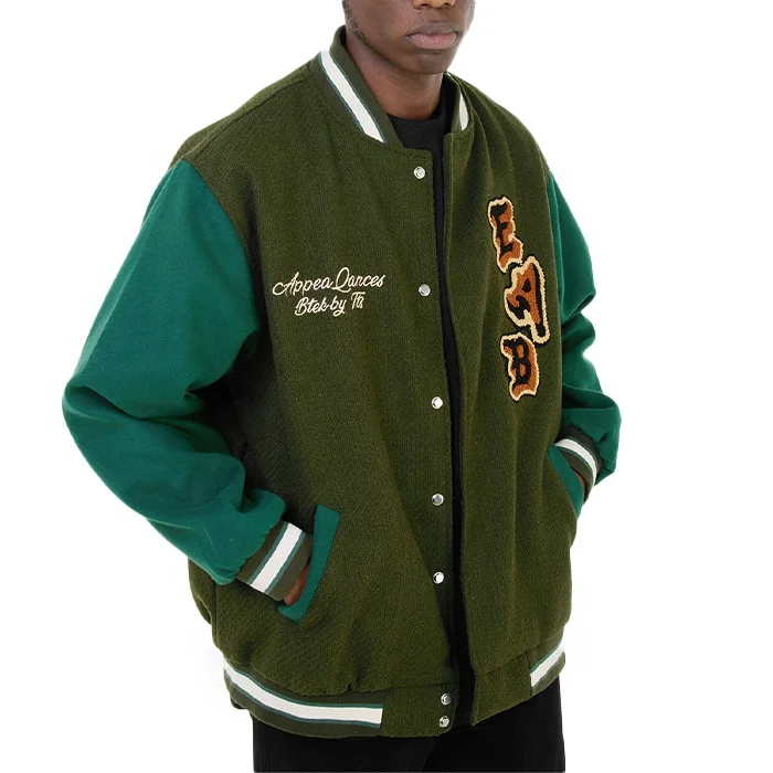 Finch Garment Custom double color patchwork patch embroidered college bomber flight letterman varsity jacket for men