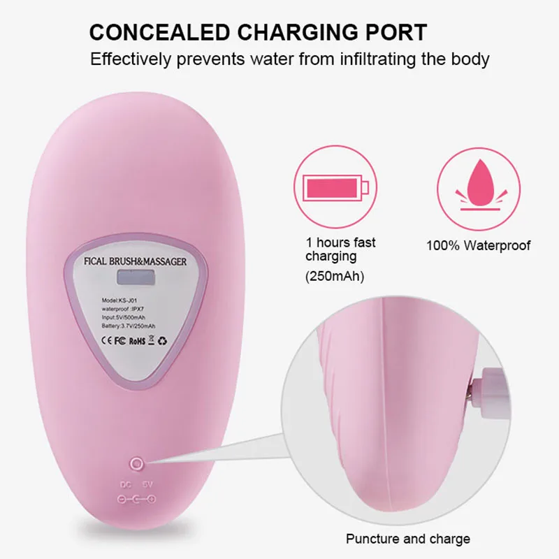 High-tech 5 Modes Electric Facial Cleansing Brush IPX7 Waterproof Rechargeable Exfoliating and Massaging Silicone Face Scrubber