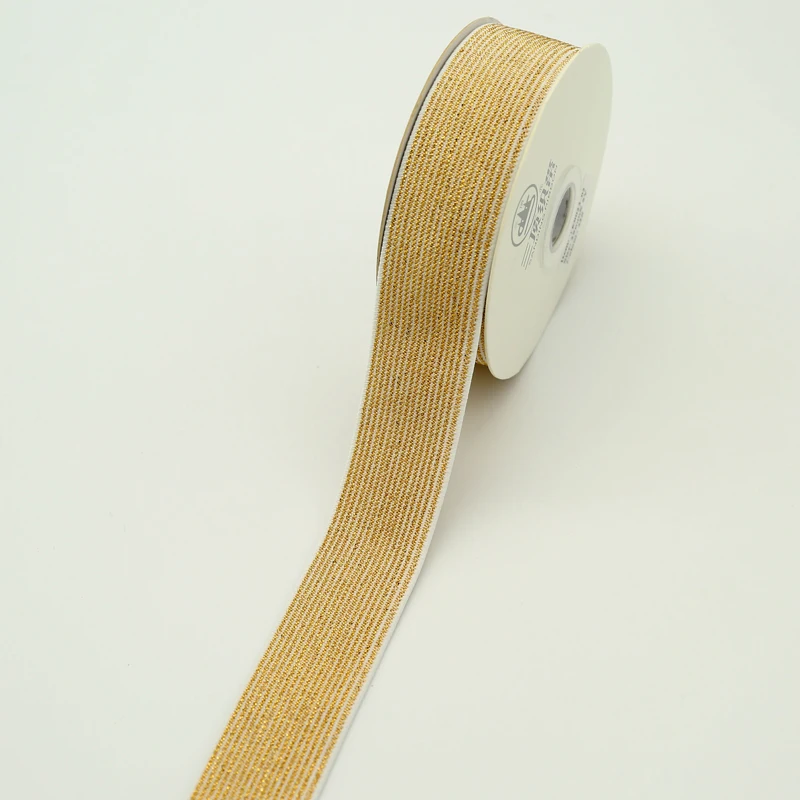 30mm inch Golden Hight Elastic Ribbon Sanding TE0027 Polyester Nylon Decoration Clothing Christmas Gift Metallic Ribbon Fitas