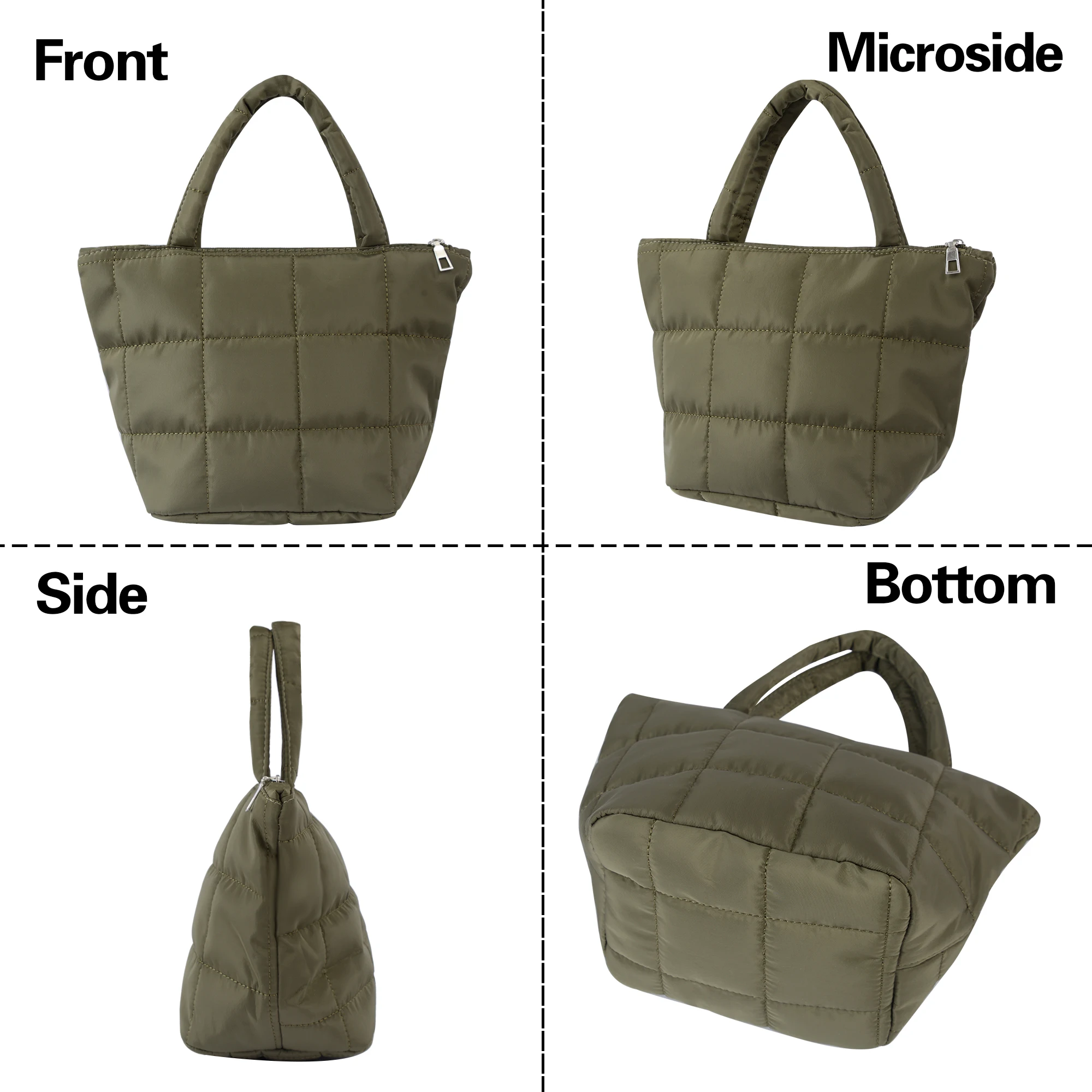 Ladies Trendy Quilted Grid Handbag Lightweight Puffer Tote Bag Women Outdoor Padding Storage Tote Shopping Bag with Top Zipper