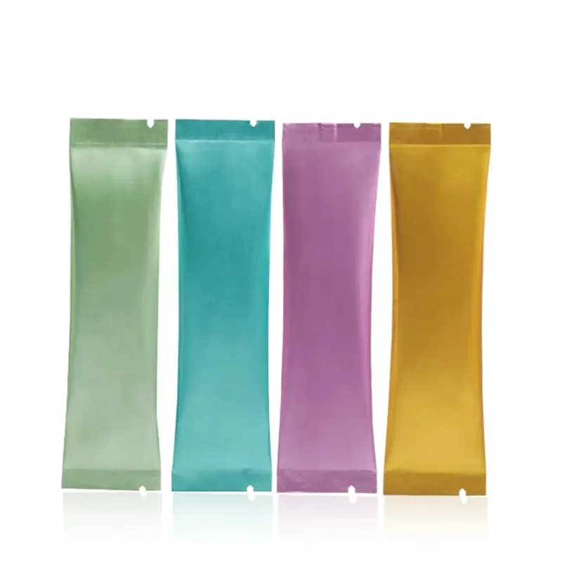 Multi color pure aluminum foil heat sealable preformed food grade mini individual stick sachet bag for powder packaging