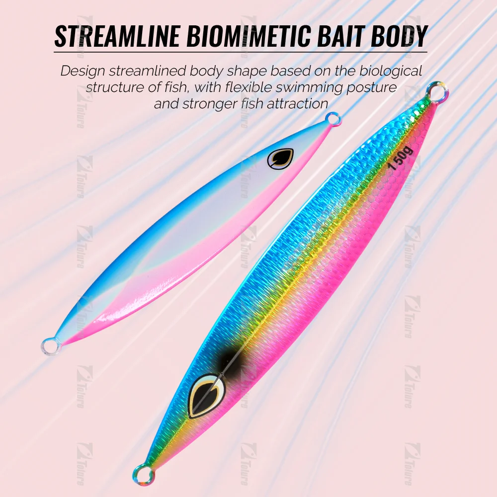 Tolure OEM 150g 200g 260g 320g Metal Jigging Fishing Lure Luminous Slow Saltwater Lure Metal Vertical Jigging Bait