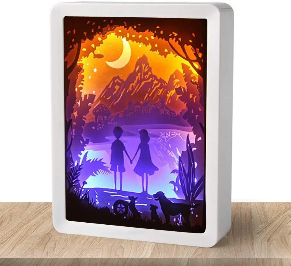 Подарок на день Святого Валентина, 3D коробка для теней, светодиодная бумага, скульптуры, рамка из АБС-пластика, ночник, настольные лампы, декоративное освещение