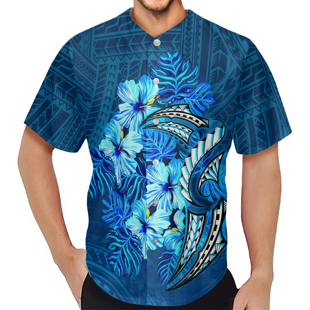 V Neck Mens Sports Wears T Shirt Fitness Clothing Custom Polynesian POD Button Down Blue Polyester Baseball Jerseys Uniform