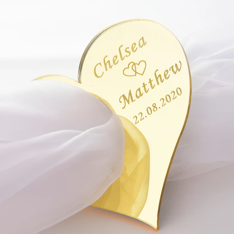 Wedding Party Table Decor Personalized Engraved Luxury Gold Silver Acrylic Mirror Napkin Ring