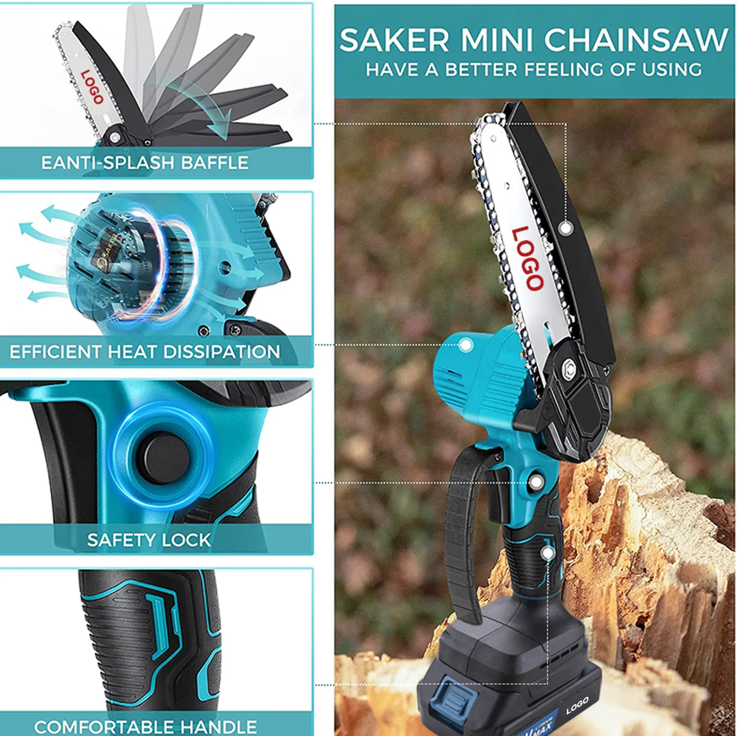 FBA Portable 6inch Chain Saw 2 Battery Mini Electric Chainsaw For Wood Cutting Cordless Chainsaw Chain