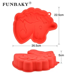 FUNBAKY JSC3100 Bakeware large volume single unicorn shape cake silicone mold cake decorating tools cake pan for family party