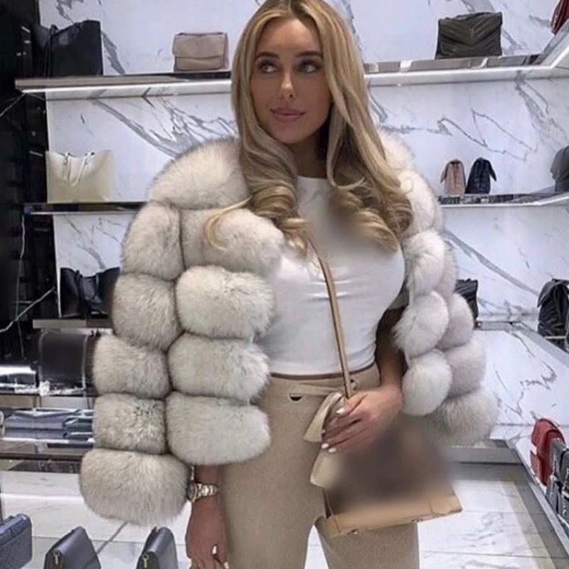 Wholesale winter fashion casual faux fur zip up coat long sleeve thick warm cropped jackets for women