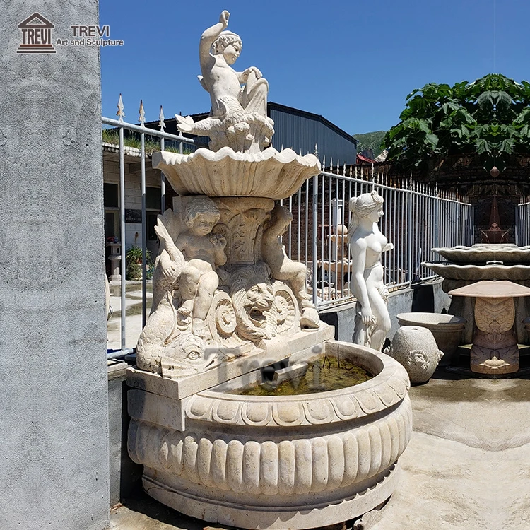 Western french white corner natural stone angel statue marble wall indoor fountain