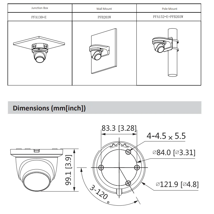 IPC-HDW3441TM-AS 4MP IR Fixed focal Eyeball WizSense Network Camera POE CCTV Camera Built-in MIC IK10 Camera