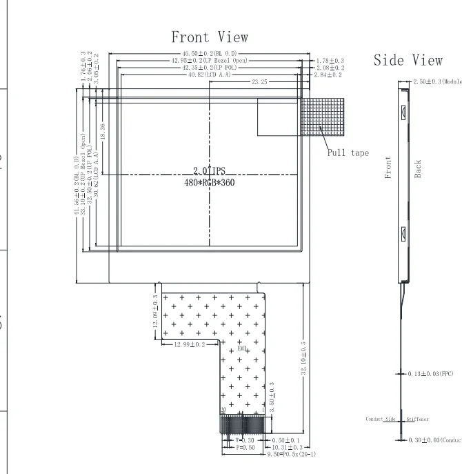 2 inch 480*360 ST7701S 2-lane MIPI interface Lcd display 2 inch screen