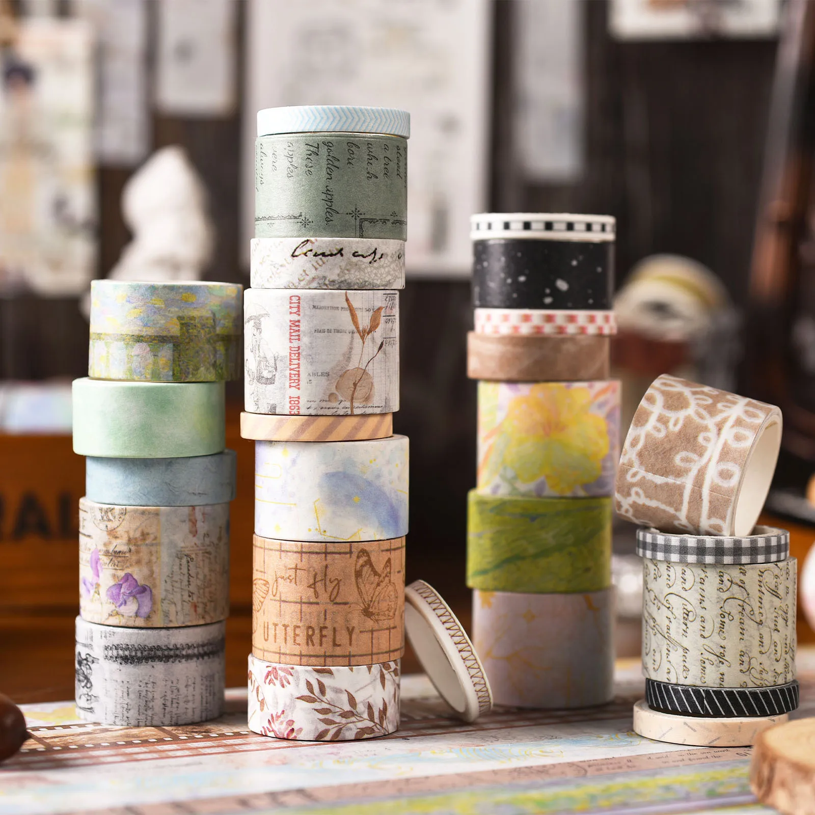 20rolls/Box Vintage Masking Washi Tape Retro Letter Butterfly Decorative Adhesive Tape Diy Scrapbooking Sticker Label Stationery