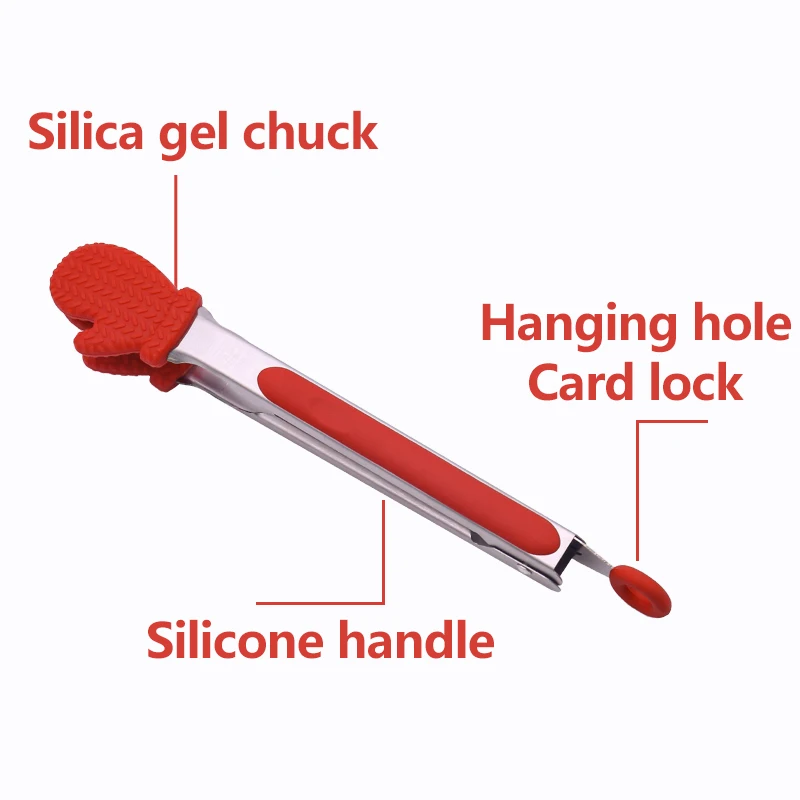 High quality gloves shape 2pcs locking kitchen tongs stainless steel silicone food serving tongs