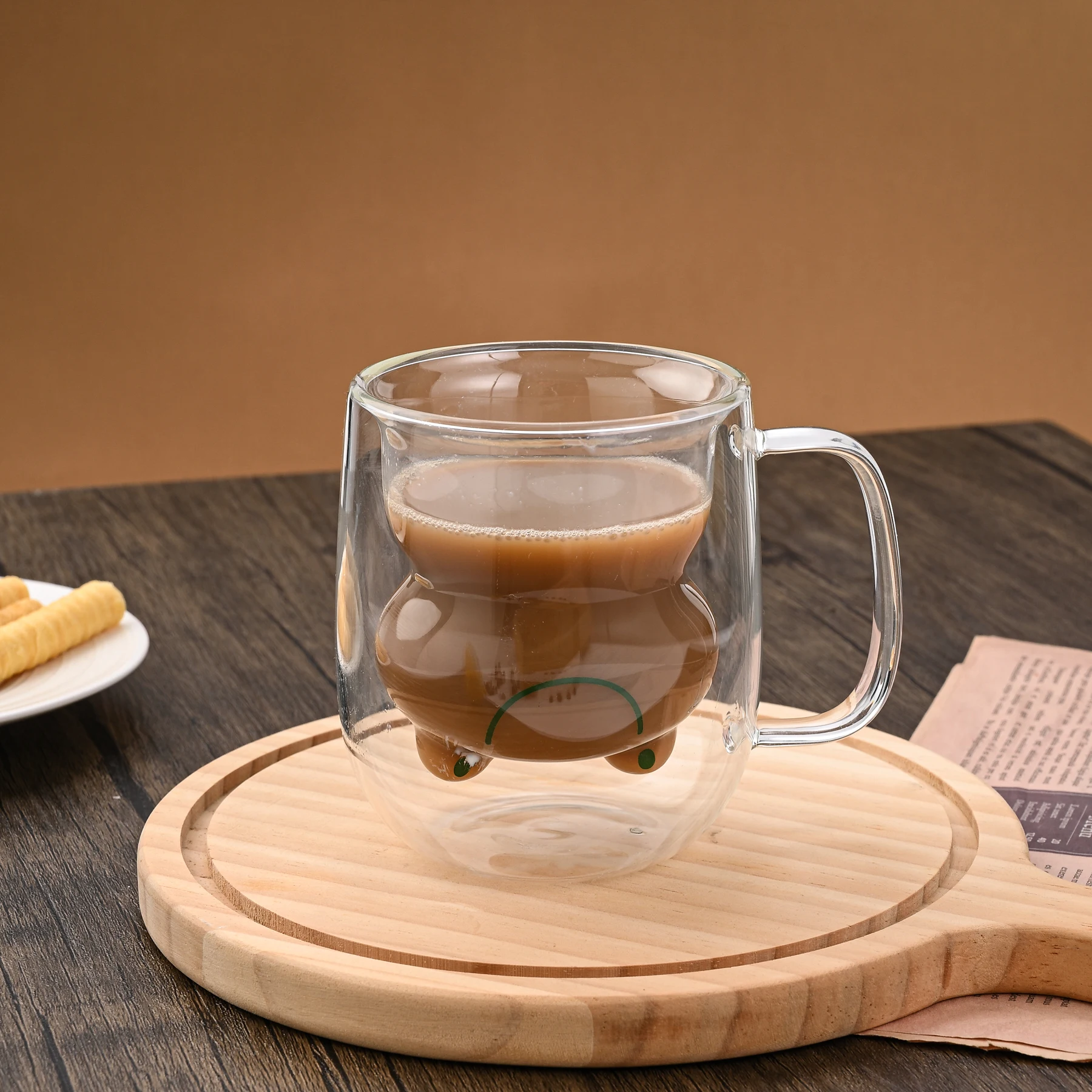 Creative 250ml Cartoon Animal Frog Double Wall Colored Glass Cup with Handle