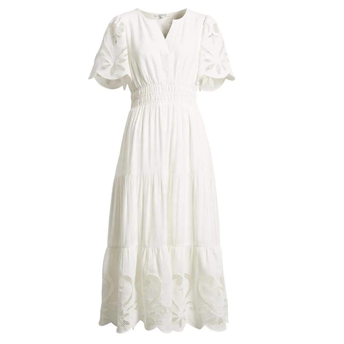 2024 Fashion Holiday Summer Lace Detail Tiered Midi Dress holiday bohemian dress