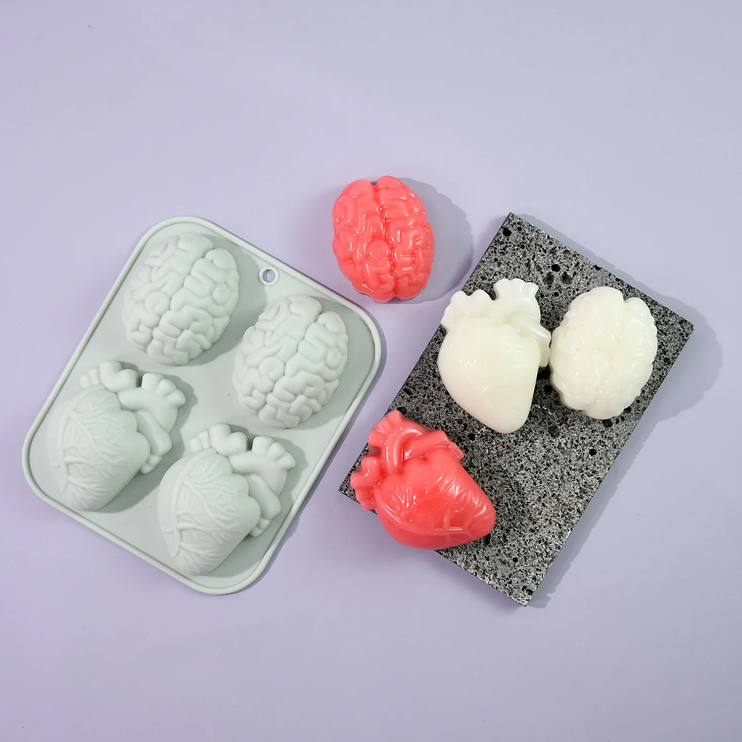 3D human brain heart halloween silicone molds, suitable for candy chocolate pudding dessert making essential jello mold