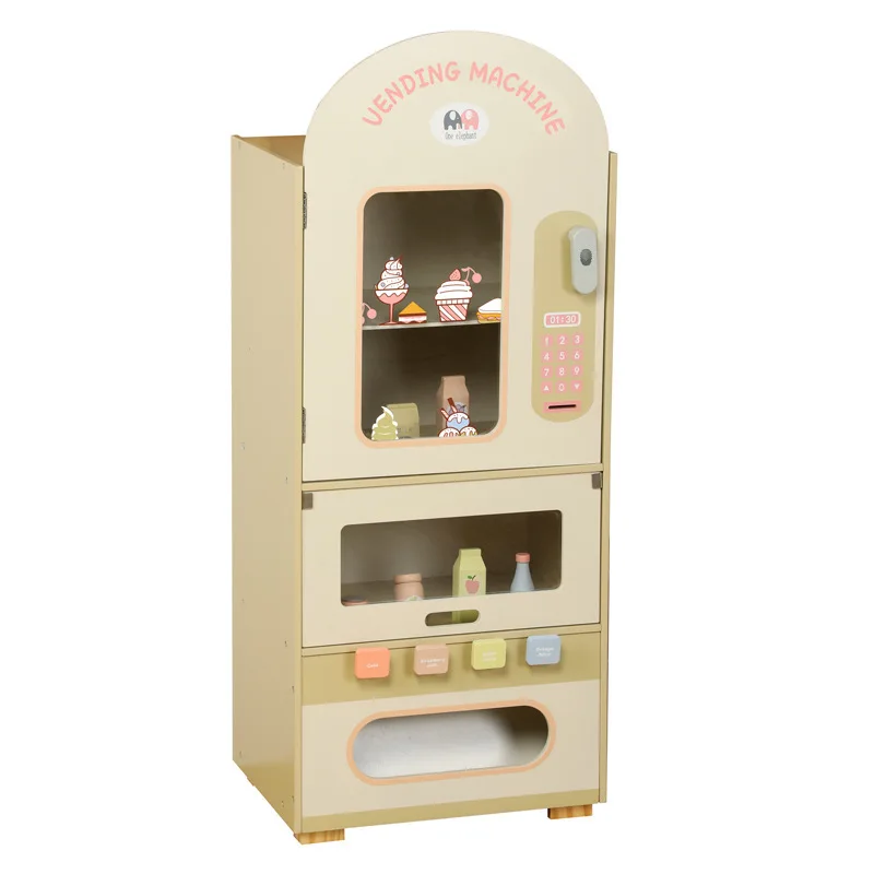 Hot selling kids wooden drink vending machine Dessert cut self service store wooden pretend play shopping house set for toddler